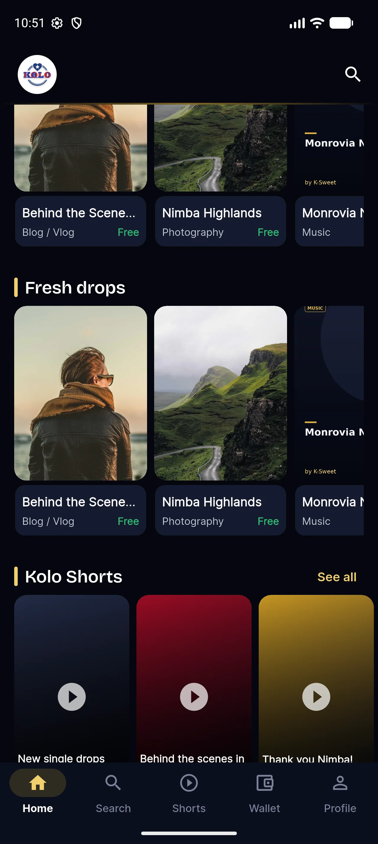 Kolo home screen